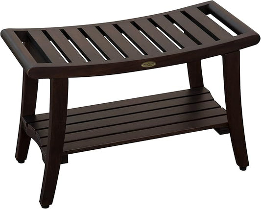 DecoTeak Harmony 30 Inch Brown Waterproof Teak Wood Shower Bench | Provides Safety, Storage, and Organization for Bathroom Accessories