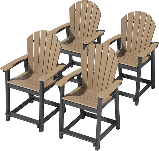 OTSUN Outdoor Tall Adirondack Chairs Set of 4, Patio Bar Stool Chair with High Back, 400lbs, Widened Arms, All-Weather Balcony Chair for Backyard, Garden, Yard - Chocolate & Black