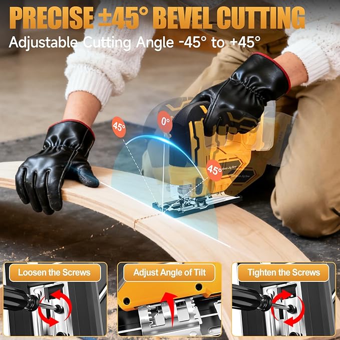 Jig Saw for Dewalt 20V Max Battery, Cordless Jigsaw Tool with 45° Bevel Cuts & 3 Orbital Motions, Up To 2900 RPM, Brushless JigSaw for Straight/Curve/Circle Cutting(Battery Not Include)