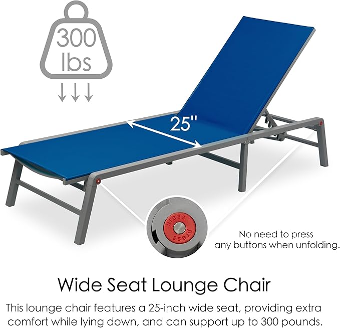 Kozyard Lounge Chair Outdoor Foldable Outdoor Lounge Chair (2Blue Textilence W/O Table)