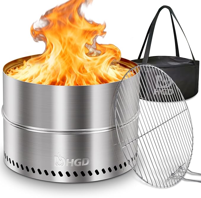 HGD 20 inch Smokeless Firepit Outdoor, Portable Smokeless Fire Pit for Camping with Travel Bag, Stainless Steel Wood Burning Stove for Backyard & Patio, Easy Setup & Compact Storage