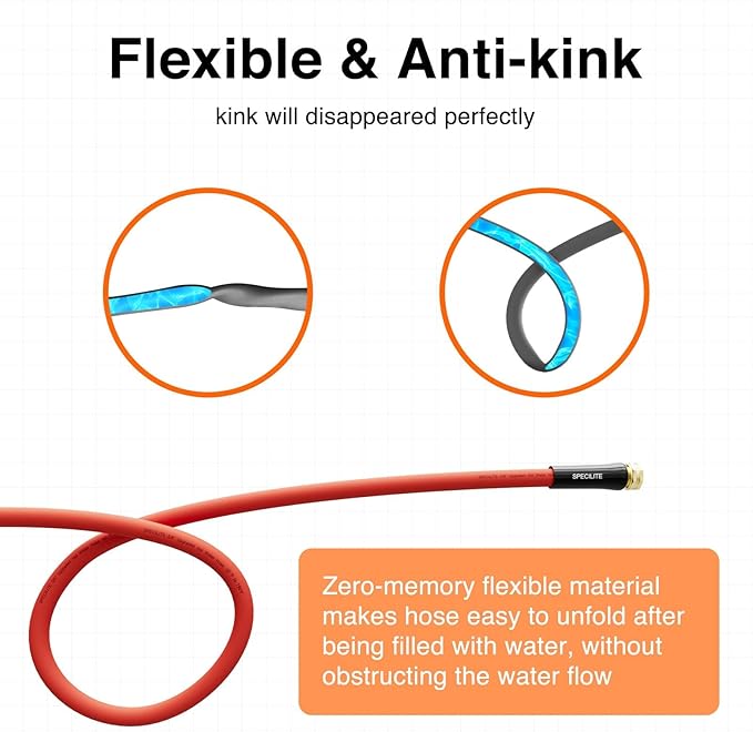 SPECILITE 3/4" Hot/Cold Garden Water Hose 150 ft, -50℉-190℉,Flexible & Lightweight With 3/4" Brass Fittings for Yard, Outdoor, Farm, Red