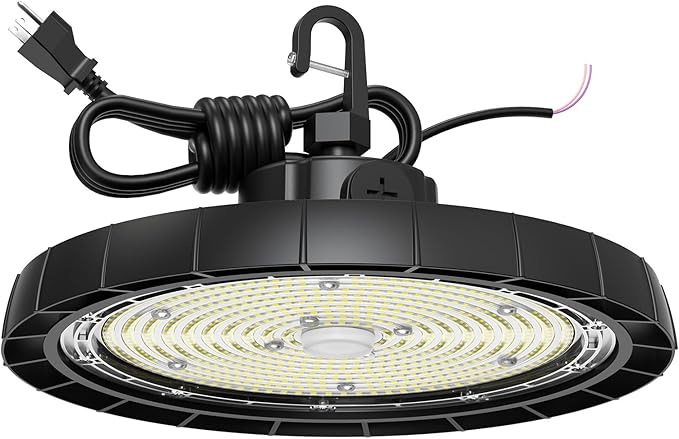 UFO High Bay LED Shop Lights for Garage Workshop,200W(Adjustable) 26000LM 0-10V Dimmable 6500K Daylight Super Bright UFO Lights with US Plug, AC100V-277V IP65 Waterproof Commercial Lamp for Barn