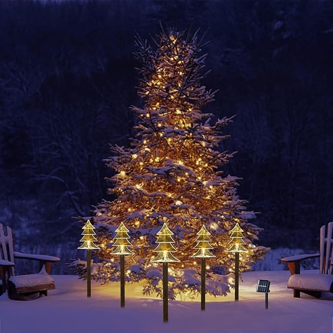 Christmas Solar Pathway Lights, Solar Tree Lights with Stake Landscape Lights Outdoor Waterproof Christmas Decorative Lights for Garden Yard Lawn Patio Walkway, 10 Pack