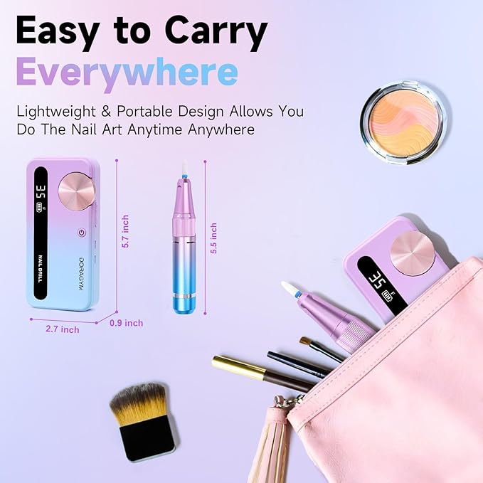 Nail Drill Professional, 35000RPM Electric Nail File Rechargeable, Portable Nail Drill Cordless Kit Efile for Acrylic Nails, Nail Dremel Manicure Perdicure for Salon & Home Use (Gradient)