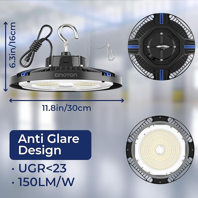 CINOTON 210W Switchable UFO LED High Bay Light, Aluminum LED Shop Lights with 31500LM, 5000K Commercial Bay Lighting for Garage Workshop 5000K Daylight-ETL Listed, 1 Pack
