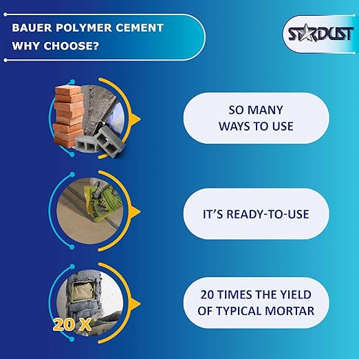 Bauer Instant Polymer Cement, Ready-to-Use Alternative to Mortar & Adhesives - Versatile for Concrete Crack Repair, Stone Tile Crack Repair & Brick Repair, Convenient, Durable & Easy to Store - 2kg
