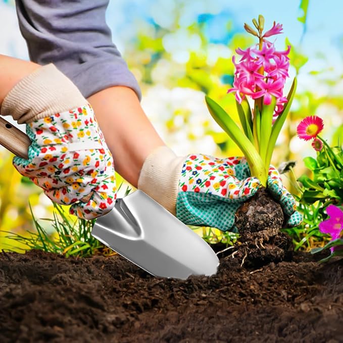 Kisangel Stainless Steel Gardening Tool Set with Ergonomic Ash Handles Multi-Functional Trowel Kit for Digging Planting and Pruning Rust-Resistant Garden Supplies Gift for Women and Adults