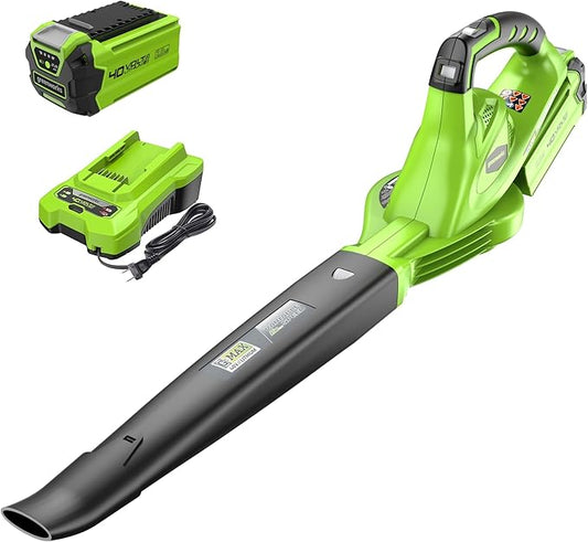 Greenworks 40V Leaf Blower/Sweeper, 150 MPH, Lightweight, Quiet, with 2.0 Ah Battery and Charger, Perfect for Residential Lawn Care, Leaf Blowing Debris, Dust, Light Snow, and More