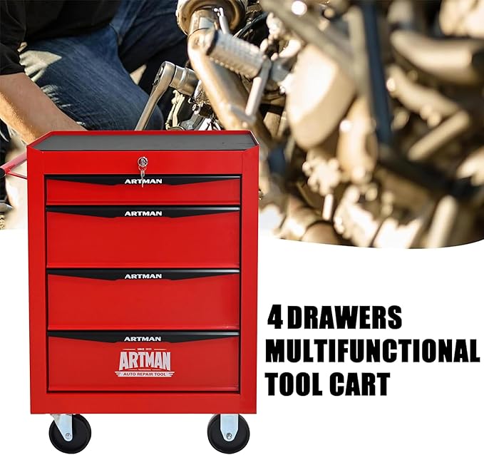 4 Drawers Rolling Tool Box on Wheels, Multifunctional Tool Cart, Drawers Rolling Trolley Organizer Tool Storage Chest for Warehouse,Garage,Workshop,Repair Shop (4 Drawers-30.5" H)