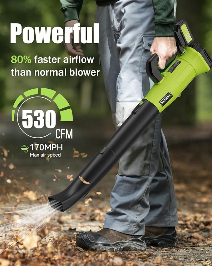 Cordless Leaf Blower - 2x5.2Ah Battery, 530CFM 170MPH, Powerful Battery Powered Leaf Blower Cordless with Battery and Charger, 7-Speed Control, 2 Extended Tubes for Yard, Lawn & Garden