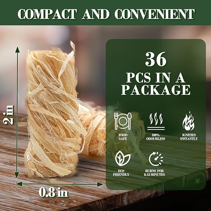 36PCS Natural fire Starters for Campfires, Charcoal Fires, fireplaces, barbecues, Chimneys, Pizza ovens, fireplaces, Grills and Other scenarios.