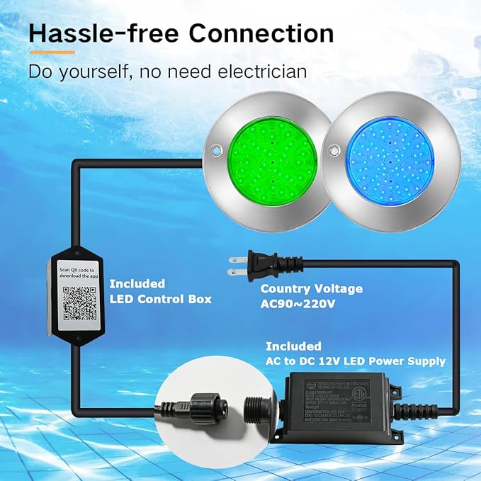 Large LED Pool Lights Multicolor IP68 Swimming Inground Pools RGB Stainless Steel Color Changing Underwater for Wet Niche, APP Control & Remote Control, Easy Install (6''-RGB-30W, 100FT)