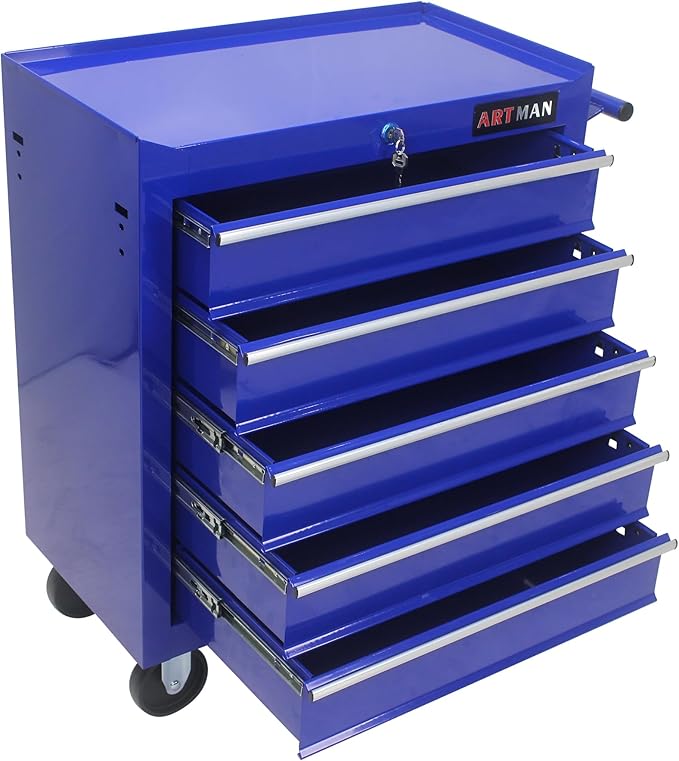 5 Large Drawers Rolling Tool Cart on Wheels, Trolley Organizer Tool Case Tool Chest, Multifunctional Tool Storage Tool Box for Workshop, Garage, Warehouse, Repair Shop (5 Drawers-29.3" H-Blue)