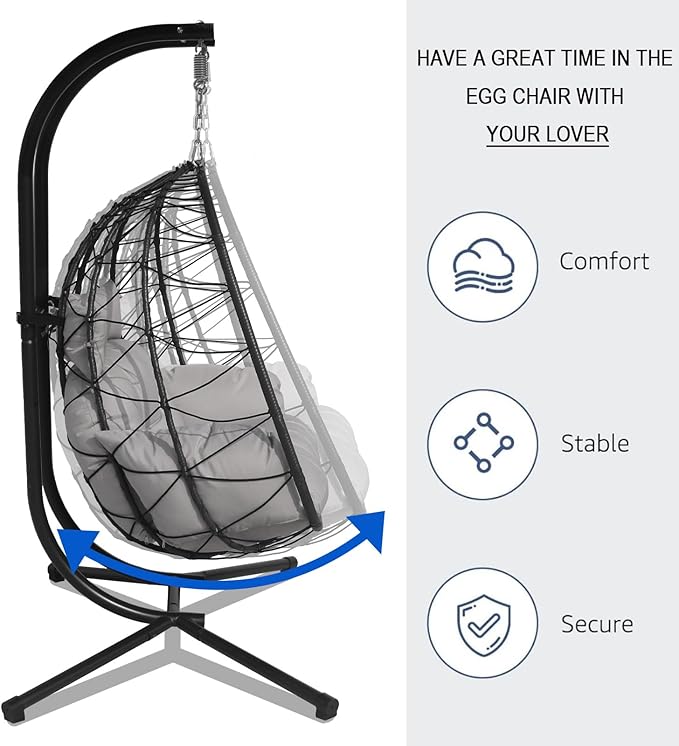 Double Hammock Egg Chair 2 Person Egg Chair Indoor Outdoor Swing with Stand Patio Wicker Hanging Chair Widened and Enlarged for Balcony Bedroom Porch Adults Kids