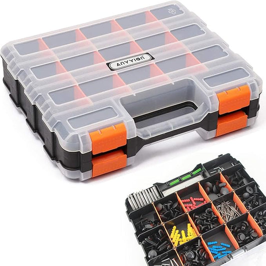Anyyion Small Parts Organizer, 34-Compartments Double Side parts organizer with Removable Dividers for Hardware, Screws, Bolts, Nails, Beads, Jewelry.