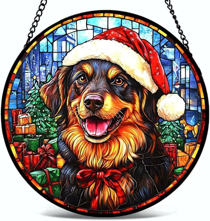 Stained Glass Window Hanging and Black Dog Suncatcher fof Garden Home Decor for Women Mon Grandma Friends