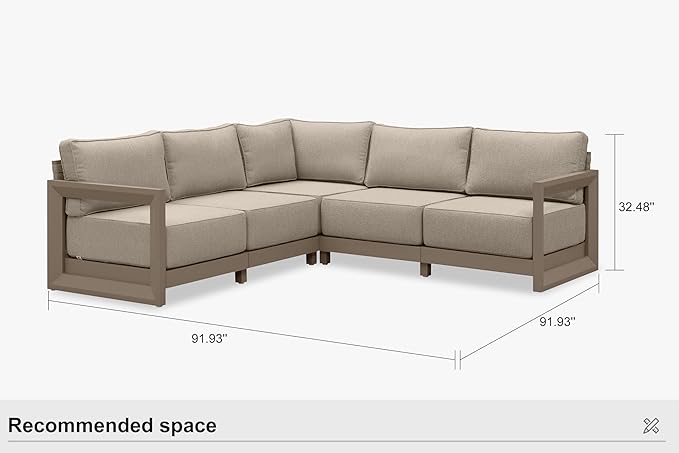 PURPLE LEAF Patio Furniture Set L-Shaped Outdoor Couch with 9.6" Thick Cushion and Soft Pillows 5 Piece Outdoor Sectional Sofas Modern Patio Conversation Sets for Yard Porch Deck Poolside, Khaki