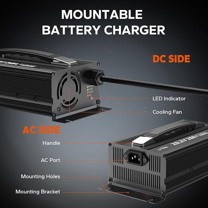 LiTime 24V 20A LiFePO4 Battery Charger, 29.2V Smart Charger with 0V Activation Function, AC-DC Lithium Charger with Anderson Connector & LED Indicator for RVs, Off-Grid, Homes, and Solar Systems