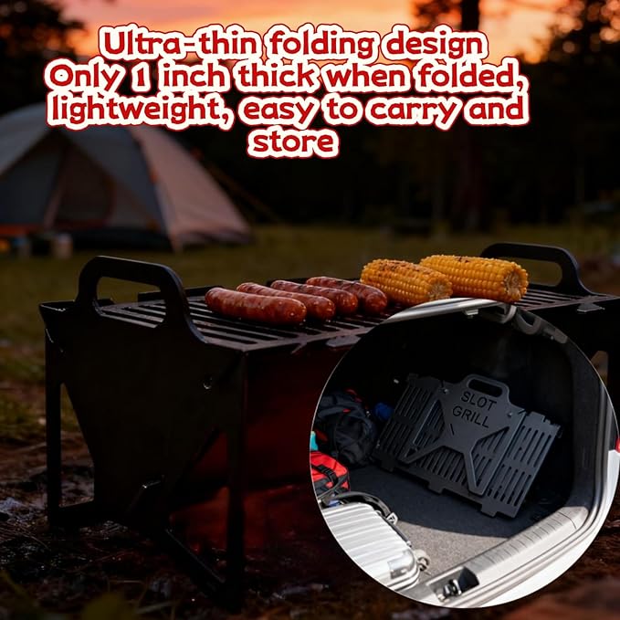 Slot Grill - asadores de carbon ，Collapsible BBQ Grill for Easy Storage, Lightweight & Compact, portable charcoal grill for camping, Tailgating & Outdoor Cooking