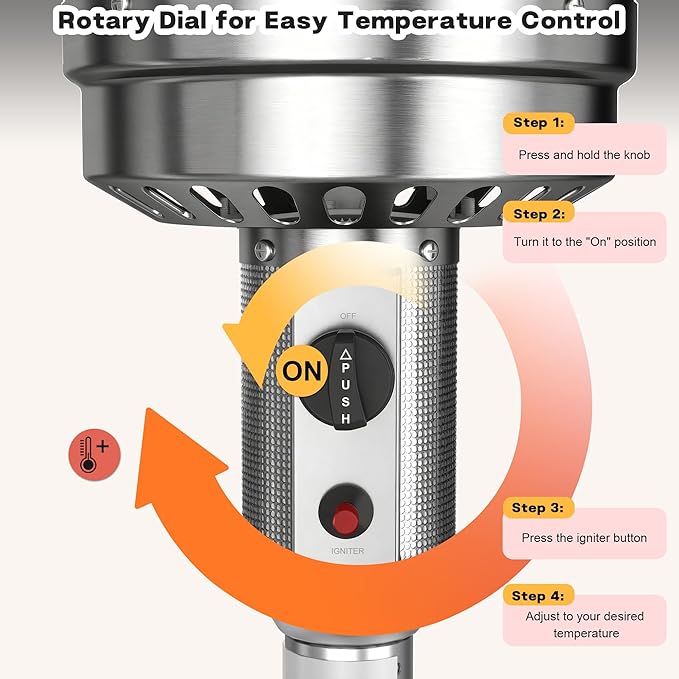 50,000 BTU Stainless Steel Propane Patio Heater, Double-Layer Burner with Round Table Design, Outdoor Space Heater with Wheels for Garden, Patio & Residential Use