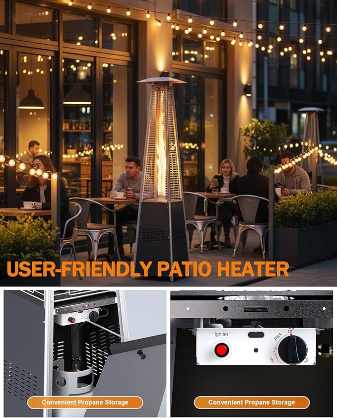Pyramid Patio Heater for Outdoor Use, 48000 BTU Fast Heating Propane Heater with Wheels & Weatherproof Cover, Triple Protection System Outdoor Heaters for Patio, Yard, Pool, Garden