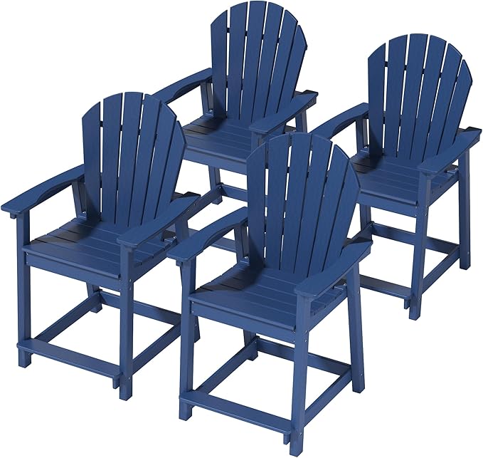 OTSUN Outdoor Tall Adirondack Chairs Set of 4, Patio Bar Stool Chair with High Back, 400lbs, Widened Arms, All-Weather Balcony Chair for Backyard, Garden, Yard - Navy Blue