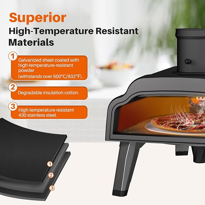 Multi-Fuel Pizza Oven Outdoor,12" Wood Fire & Propane Pizza Oven, Portable Rotating Pellet Gas Pizza Maker for Grill with Thermometer,Dual Fuel Stainless Steel Pizza Maker for Backyard Camping