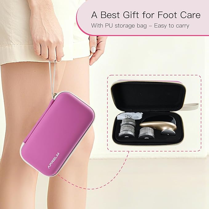 AprElm-E5 Rechargeable Electric Foot Callus Remover with 3-Sizes 120Pcs Sandpapers, Professional 1000RPM Electric Foot File with Organizer, Pedicure Tools Gifts for Women Men (Black-Gold)