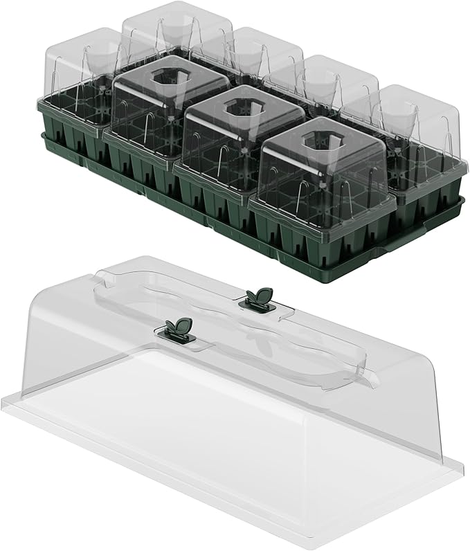 Vego garden Germination Bundle, 8Packs Standard Seedling Trays with Seedling Tray Lids and 10" x 20" Bottom Watering Trays Plus Seedling Humidily Dome