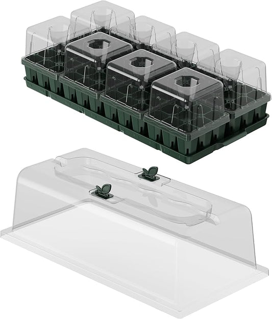 Vego garden Germination Bundle, 8Packs Standard Seedling Trays with Seedling Tray Lids and 10" x 20" Bottom Watering Trays Plus Seedling Humidily Dome