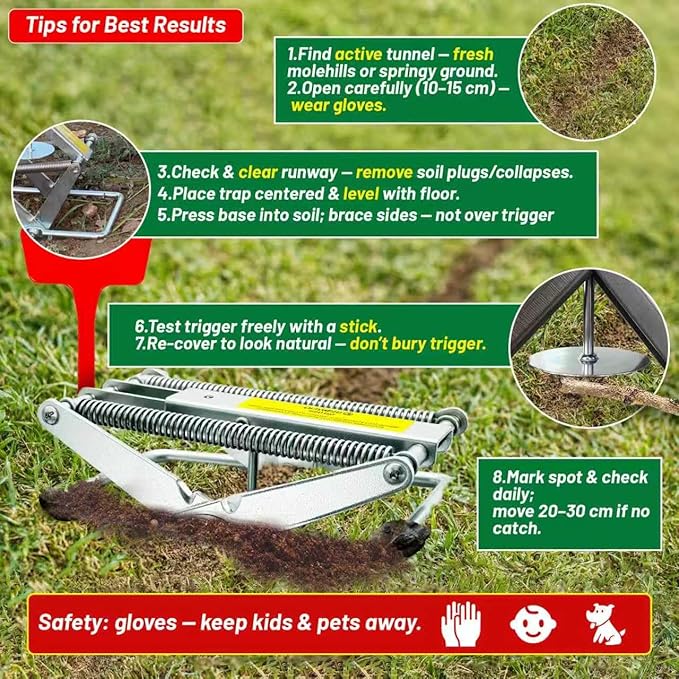 Upgrade Mole Traps That Work Best Trap Scissor with Longer Spring, Durable and Reusable Easy Mole Trap for Lawn Protection