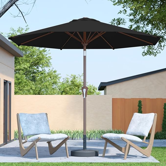 10FT Patio Umbrella Outdoor Market Umbrella with Crank and Tilt, 8 Flexible Fiberglass Ribs, UV-Resistant Waterproof Canopy for Patio, Deck, Garden, Backyard, Black