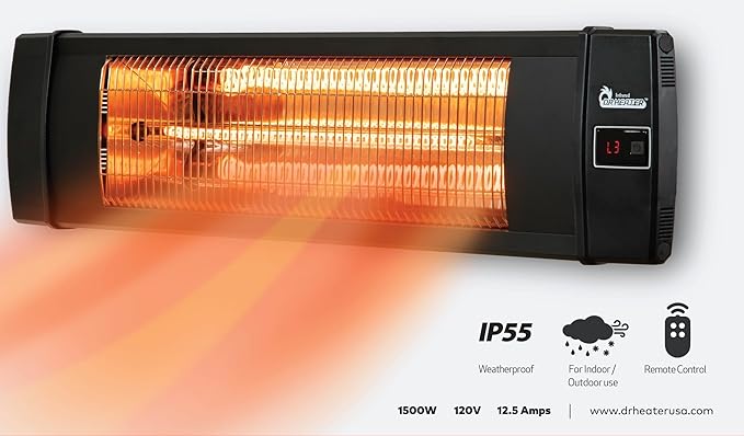 DR. INFRARED HEATER Carbon Infrared Patio Heater with Tripod, Remote Control, Optional On/Off Tip-Over Protection, Freestanding or Wall-Mounted, Black
