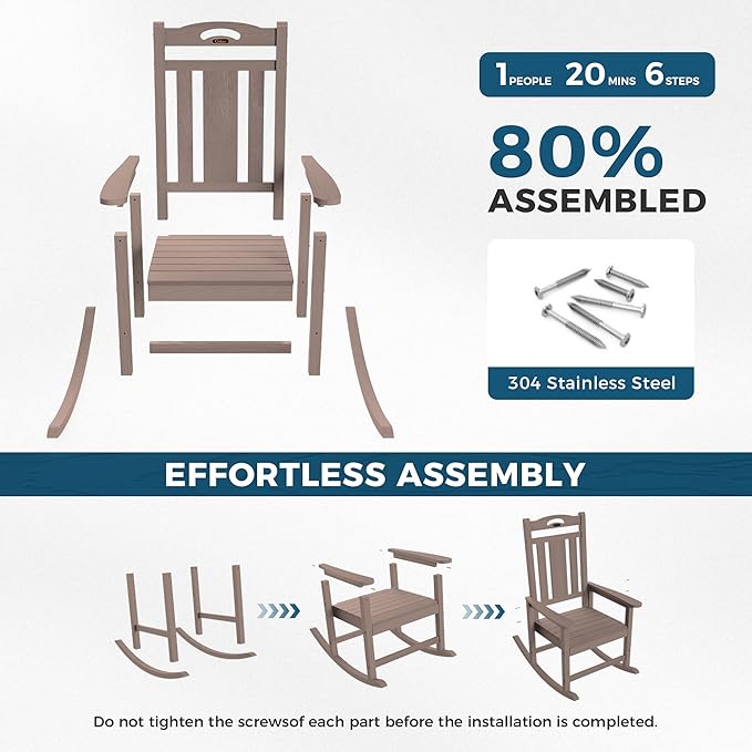 Ciokea Outdoor Rocking Chairs Set of 4, HDPE Porch Rocking Chairs for Outside, All-Weather Comfortable Patio Rockers for Front Deck Balcony, Teak