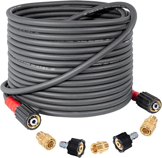 YAMATIC Super Flexible Pressure Washer Hose 40FT for Power Washer Replacement, Kink Resistant Extension With Leak-Free M22 Female & 3/8" Quick Connect Adapters, 1/4" 3200 PSI, Grey