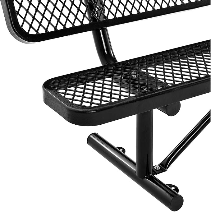 Global Industrial 6'L Heavy Duty Expanded Metal Mesh Bench with Backrest with Steel Frame, Portable Outdoor Bench, 1000 lbs Capacity, Black, 72" L x 24" W x 33" H
