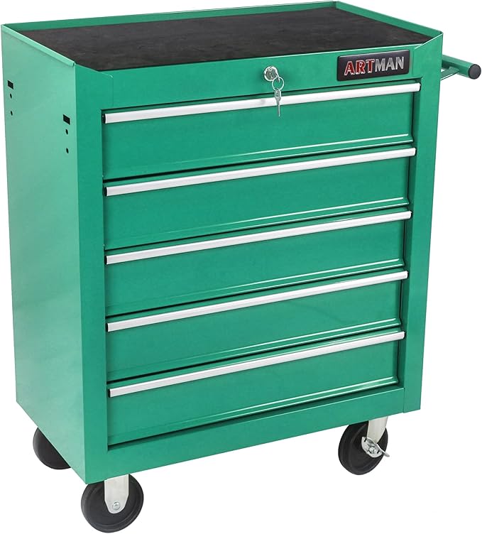 5 Large Drawers Rolling Tool Cart on Wheels, Trolley Organizer Tool Case Tool Chest, Multifunctional Tool Storage Tool Box for Workshop, Garage, Warehouse, Repair Shop (5 Drawers-29.3" H-Green)