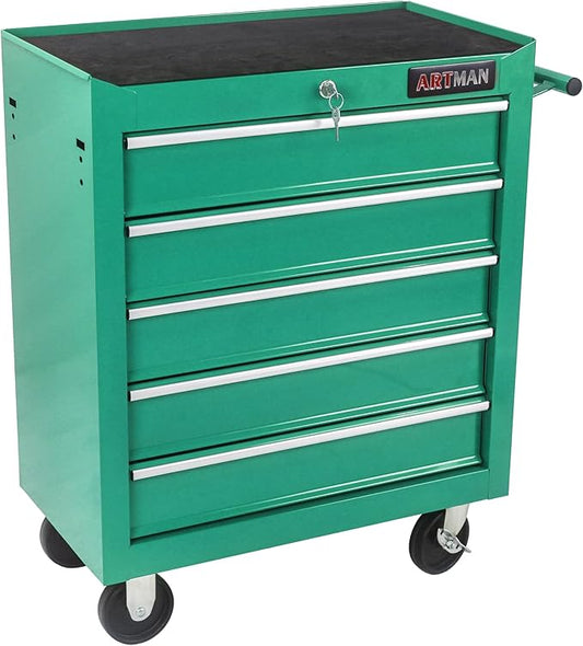 5 Large Drawers Tool Cart on Wheels,Rolling Tool Chest Tool Storage,Drawers Rolling Tool Trolley Organizer Tool Case for Garage, Warehouse, Workshop, Repair Shop (5 Large Drawers-29.3"H-Green)