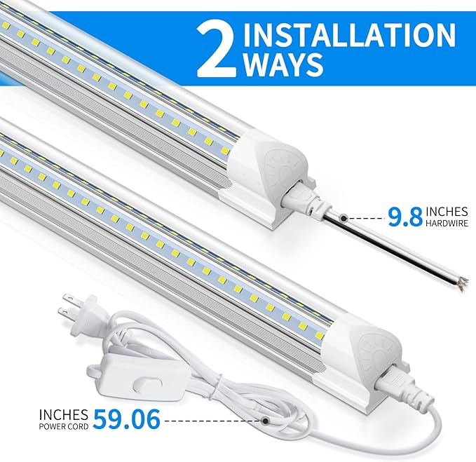 CNSUNWAY LED Shop Light 2FT, 20W 3000LM, 3000K Warm White, T8 LED Tube Lights, Ceiling and Utility Shop Lights, Linkable Light Fixture for Room, Garage, Workbench, ETL Listed (Pack of 2)