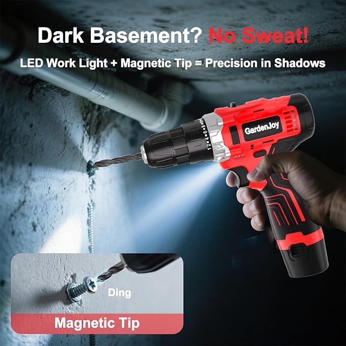 Drill Set 12V Cordless Electric Drill Driver Set,Powerful Lightweight Portable Rechargeable Screwdriver Accessories,2 Batteries 2-Speed 24+1 Position Wood/Wall Drilling Screw Driving women DIY Tool
