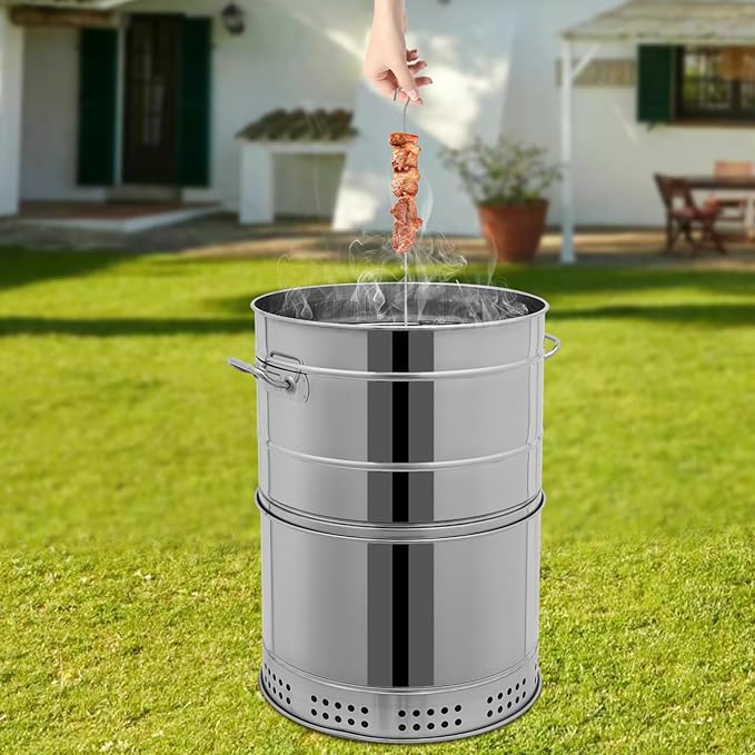 Large Smokeless Portable Charcoal Grills,Stainless BBQ Grill Barrel,Portable Barbecue Grill Allows 50 skewers,360° Rotating Outdoor Barbecue Grill for Indoors and Outdoors