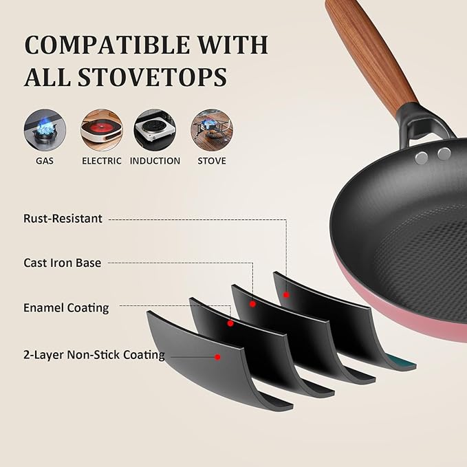 YUTANN Nonstick Frying Pan 10 inch, Ceramic Cast Iron Skillet, Lightweight Pre-seasoned Cast Iron Pan with Detachable Handle, Dishwasher & Oven Safe, Free of PFAS and PFOA