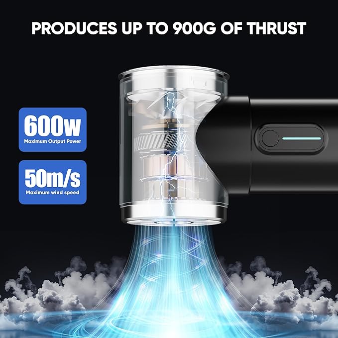 Oversize Turbo Dryer Blower for Car, Max Instantaneous Thrust 2 LB, 4 Speeds, 50MM Big Electric Cordless Air Blower for Leaf, Patio Cleaning, Lawn Care & Car Drying