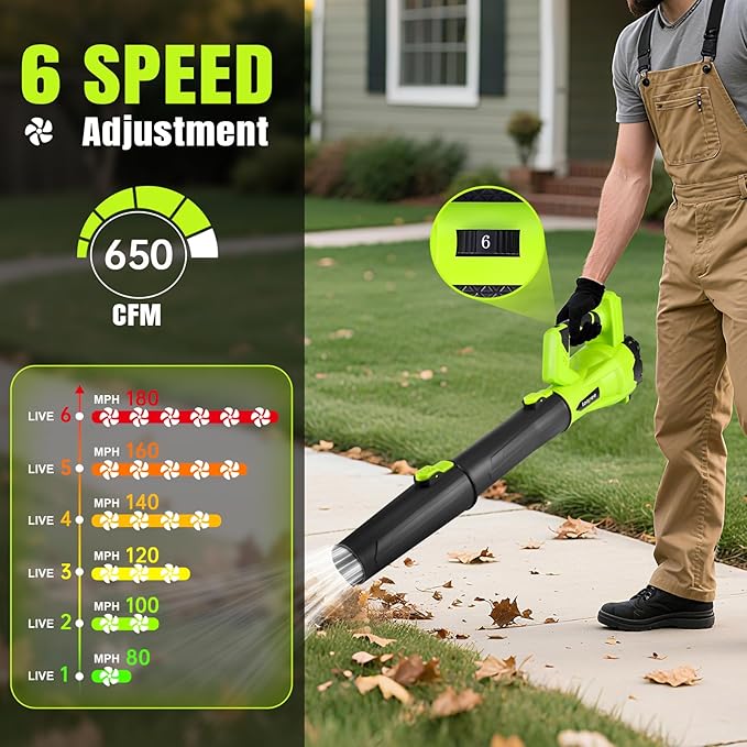 Leaf Blower Cordless,Electric Leaf Blower with 2 4.0Ah Battery Powered and Fast Charger, Lightweight Cordless Blowers for Lawn Care and Dust,Snow,6 Speed Control