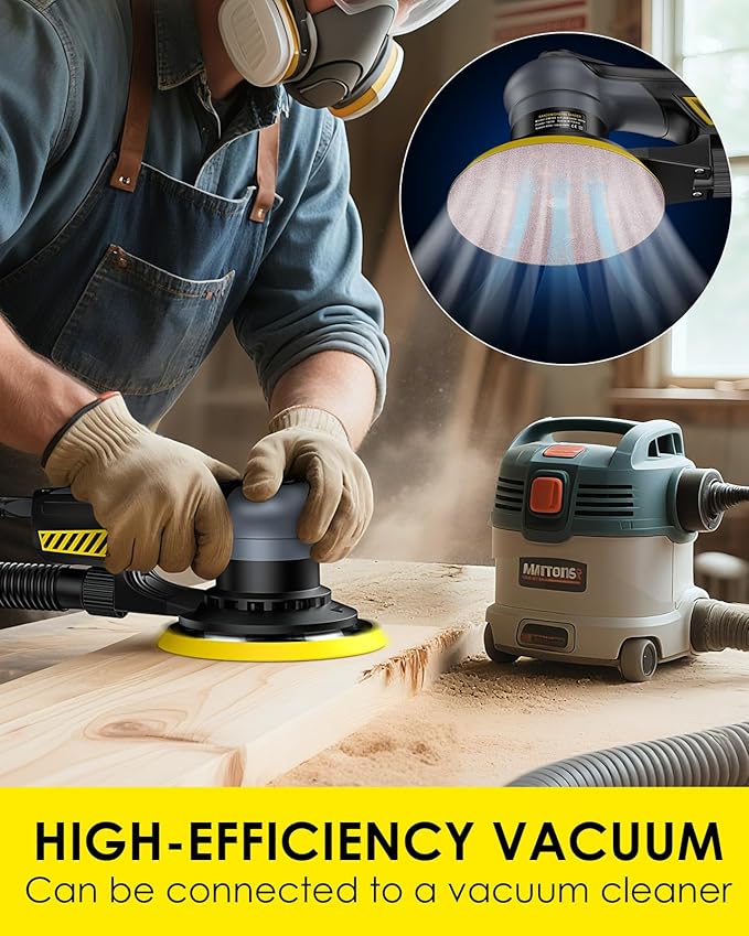 Random Orbital Sanders 5.0mm, 360W Brushless Motor Electric Orbital Sander with 150mm/6IN Backing Plate, 6 Variable Speed to 10000RPM, Hand Sander for Wood Sanding