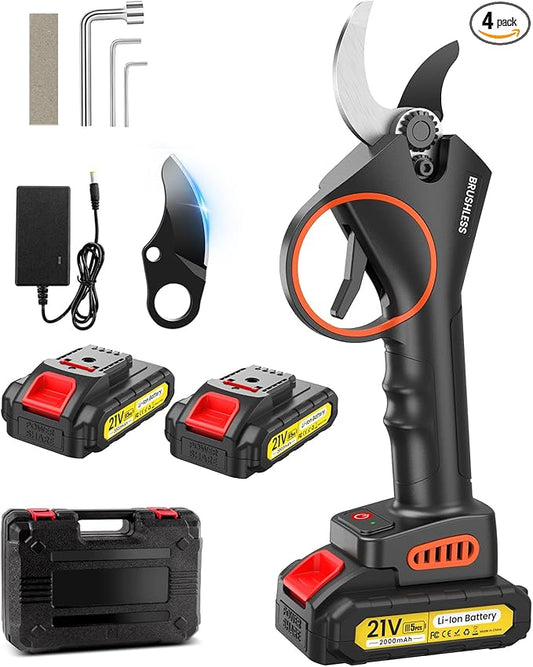 Electric Pruning Shears 1.4“, 2 * 2000 mAh Battery Secateurs per 6-8 h, SK5 Pruner Cordless, Professional Garden Power Tools for Plants, Hedges, Trees, and Flowers (Black)