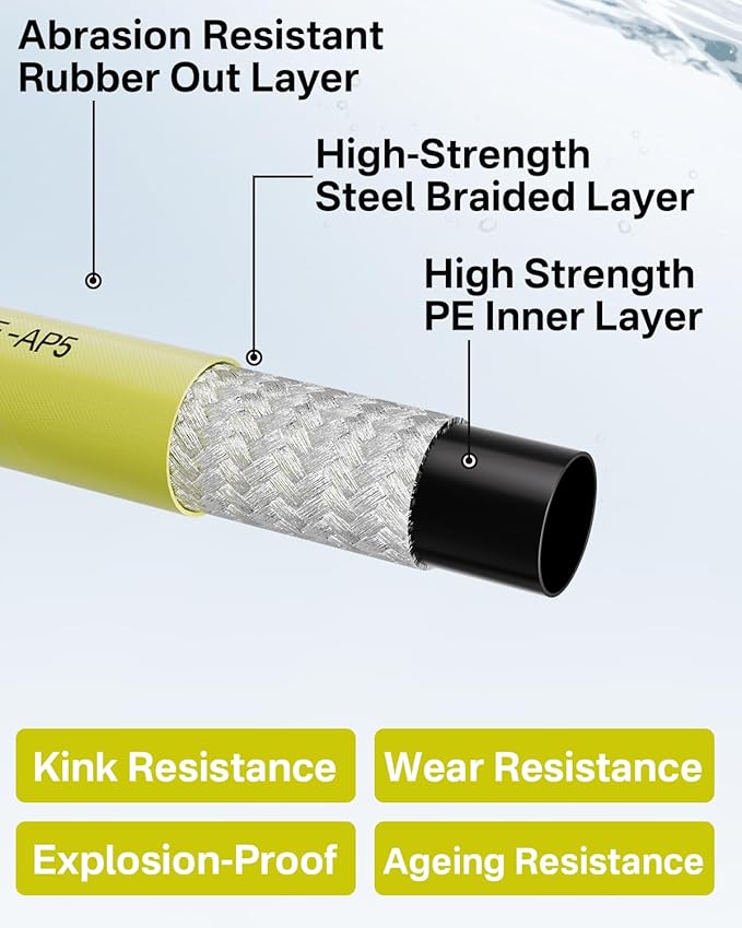 Pressure Washer Hose 200FT 3/8" for Cold and Hot Water 212°F, with Swivel Quick Connect, 4500PSI Kink Resistant Grade Steel Wire Braided, Power Washer Hose With 2pcs M22-14mm Adapter