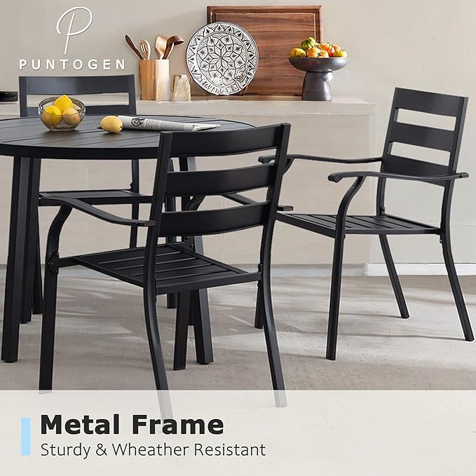 5 Piece Outdoor Dining Set, Patio Dining Set for 4, 42" Black Round Table with 4 Black Metal Outdoor Dining Chairs for Lawn, Garden, or Porch