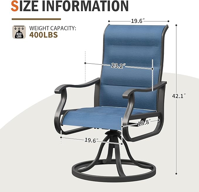 UDPATIO Patio Swivel Dining Chairs Set of 8, Outdoor Dining Chairs High Back with Padded All Weather Breathable Textilene, Metal Rocking Frame for Lawn Garden Backyard, Navy
